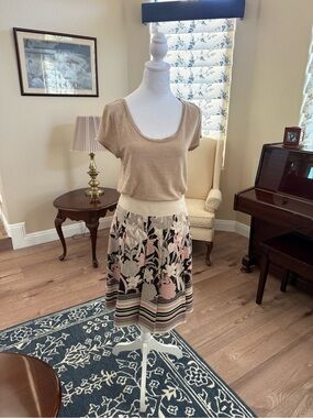 Ann Taylor Floral A-Line Skirt in Brown, Pink and Cream
